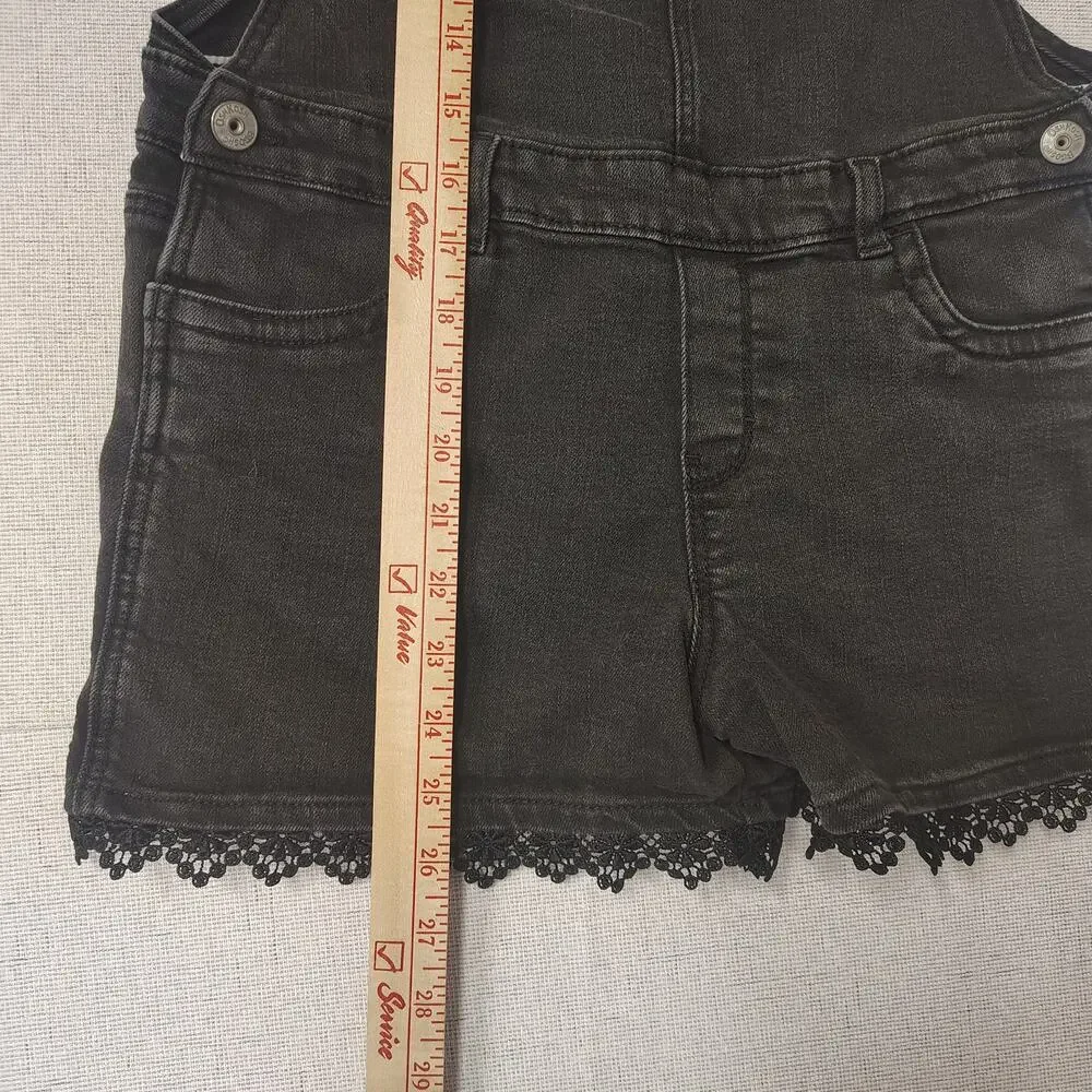OshKosh B'gosh Girls 12 Black Denim Shortalls Overalls Lace Trim Y2K